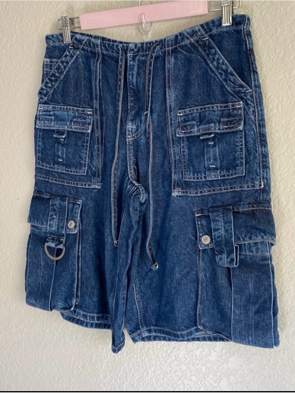 Free People Blue Denim Cargo Jean Shorts